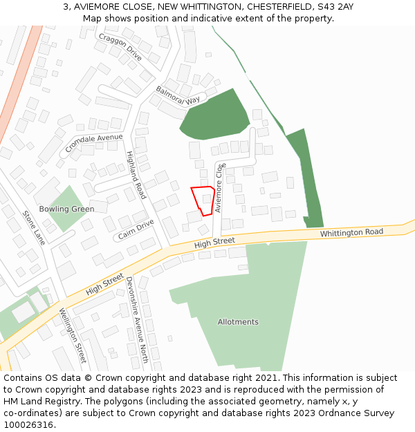 3, AVIEMORE CLOSE, NEW WHITTINGTON, CHESTERFIELD, S43 2AY: Location map and indicative extent of plot