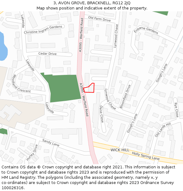 3, AVON GROVE, BRACKNELL, RG12 2JQ: Location map and indicative extent of plot