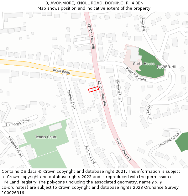 3, AVONMORE, KNOLL ROAD, DORKING, RH4 3EN: Location map and indicative extent of plot