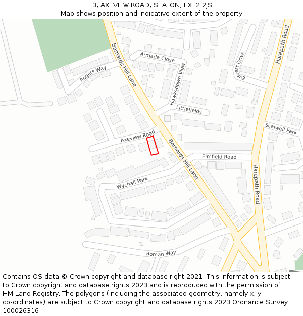 3, AXEVIEW ROAD, SEATON, EX12 2JS: Location map and indicative extent of plot