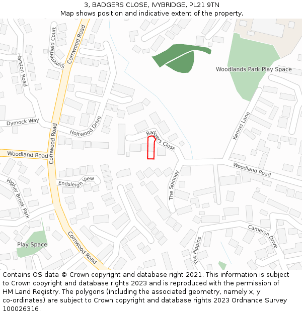 3, BADGERS CLOSE, IVYBRIDGE, PL21 9TN: Location map and indicative extent of plot