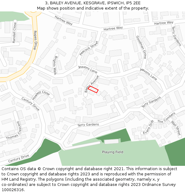 3, BAILEY AVENUE, KESGRAVE, IPSWICH, IP5 2EE: Location map and indicative extent of plot