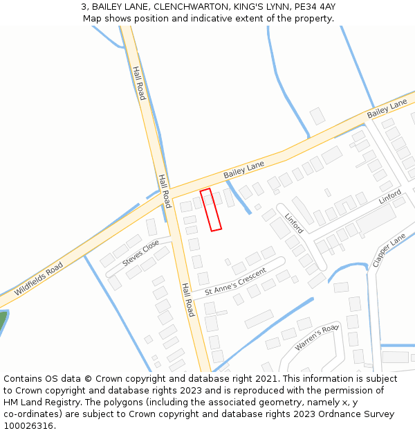 3, BAILEY LANE, CLENCHWARTON, KING'S LYNN, PE34 4AY: Location map and indicative extent of plot