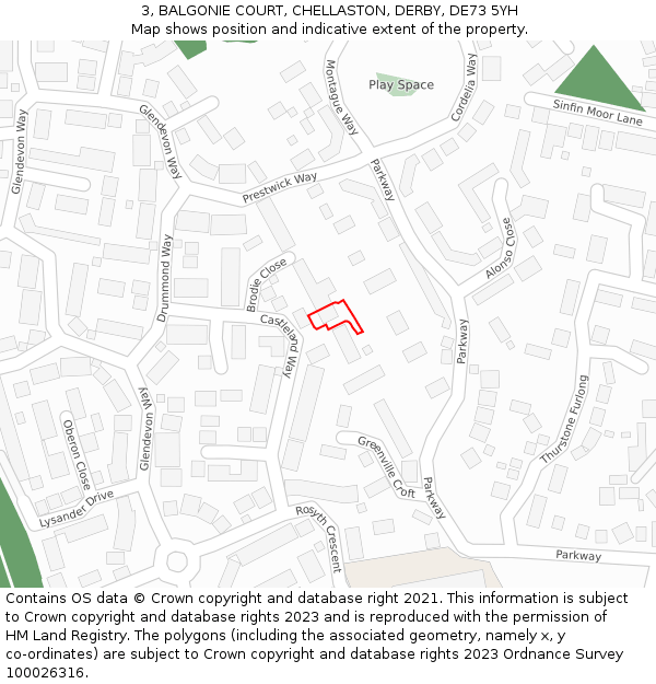 3, BALGONIE COURT, CHELLASTON, DERBY, DE73 5YH: Location map and indicative extent of plot