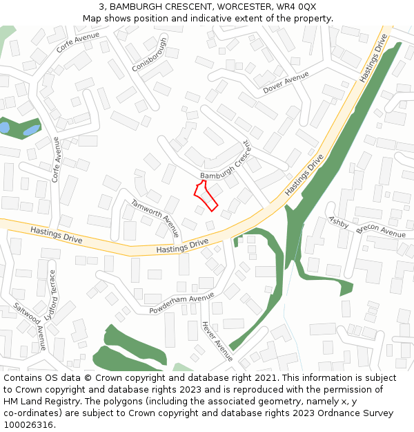 3, BAMBURGH CRESCENT, WORCESTER, WR4 0QX: Location map and indicative extent of plot