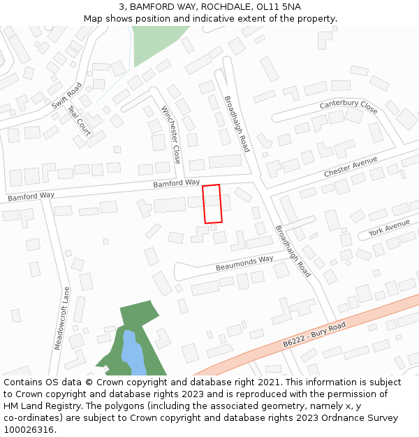 3, BAMFORD WAY, ROCHDALE, OL11 5NA: Location map and indicative extent of plot