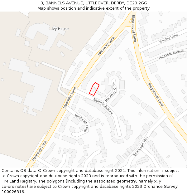 3, BANNELS AVENUE, LITTLEOVER, DERBY, DE23 2GG: Location map and indicative extent of plot