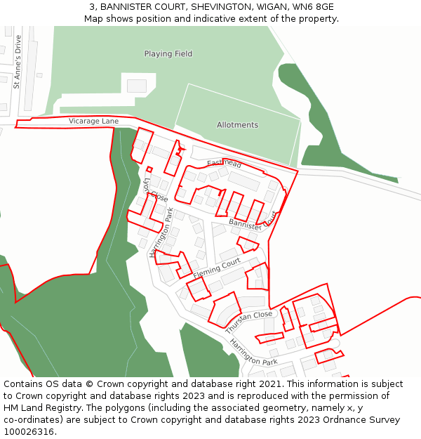 3, BANNISTER COURT, SHEVINGTON, WIGAN, WN6 8GE: Location map and indicative extent of plot