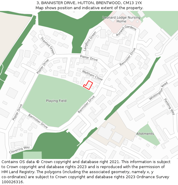 3, BANNISTER DRIVE, HUTTON, BRENTWOOD, CM13 1YX: Location map and indicative extent of plot