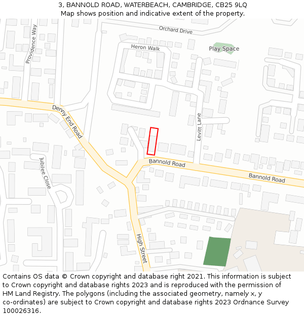 3, BANNOLD ROAD, WATERBEACH, CAMBRIDGE, CB25 9LQ: Location map and indicative extent of plot