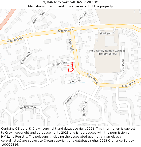3, BANTOCK WAY, WITHAM, CM8 1BG: Location map and indicative extent of plot