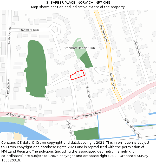 3, BARBER PLACE, NORWICH, NR7 0HG: Location map and indicative extent of plot
