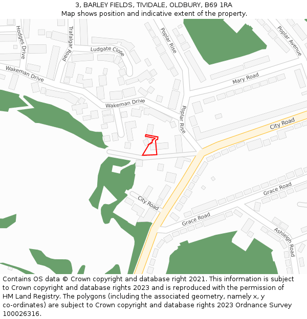 3, BARLEY FIELDS, TIVIDALE, OLDBURY, B69 1RA: Location map and indicative extent of plot