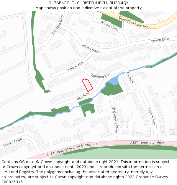 3, BARNFIELD, CHRISTCHURCH, BH23 4QY: Location map and indicative extent of plot