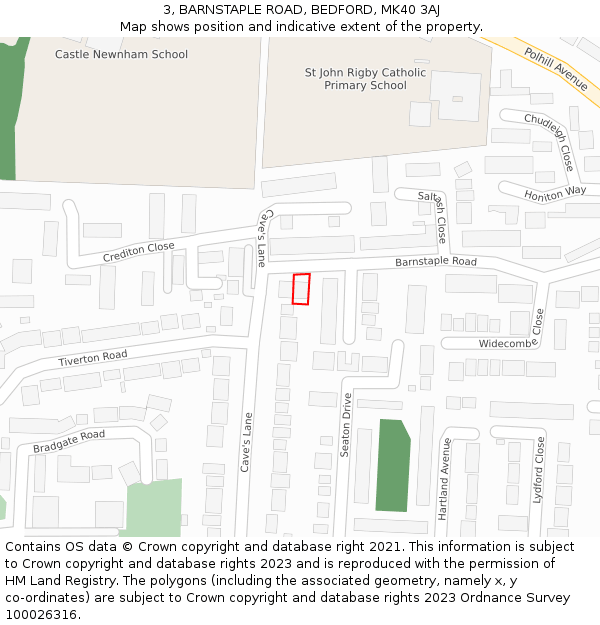 3, BARNSTAPLE ROAD, BEDFORD, MK40 3AJ: Location map and indicative extent of plot