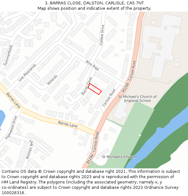3, BARRAS CLOSE, DALSTON, CARLISLE, CA5 7NT: Location map and indicative extent of plot
