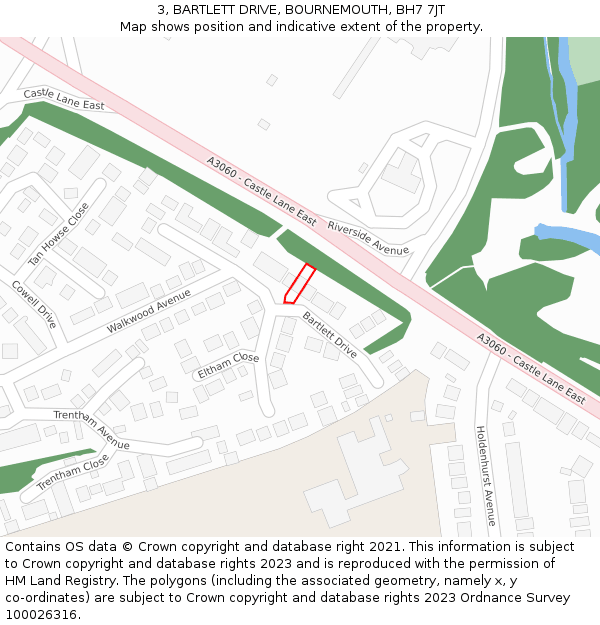 3, BARTLETT DRIVE, BOURNEMOUTH, BH7 7JT: Location map and indicative extent of plot