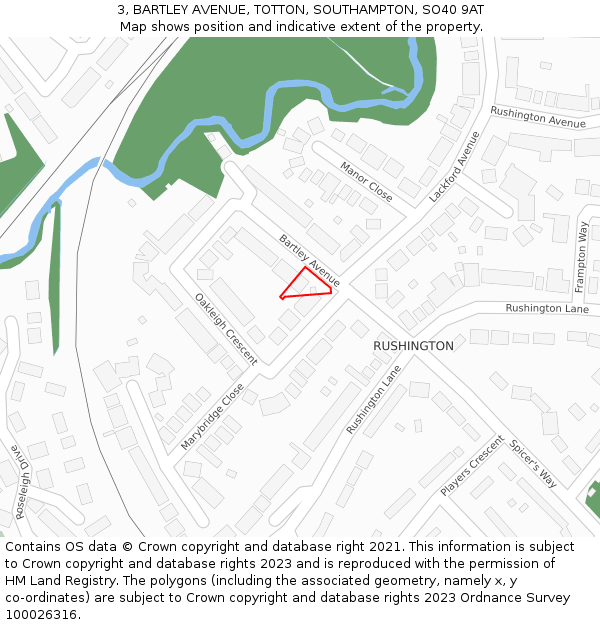 3, BARTLEY AVENUE, TOTTON, SOUTHAMPTON, SO40 9AT: Location map and indicative extent of plot