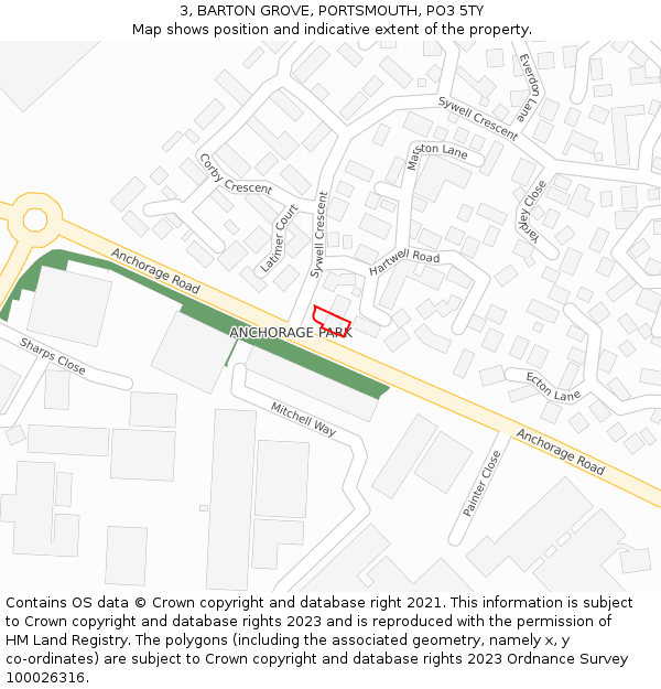 3, BARTON GROVE, PORTSMOUTH, PO3 5TY: Location map and indicative extent of plot