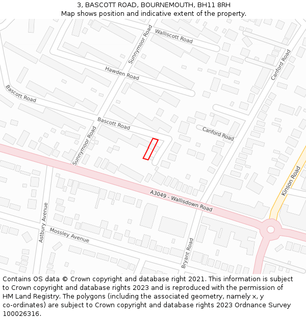 3, BASCOTT ROAD, BOURNEMOUTH, BH11 8RH: Location map and indicative extent of plot