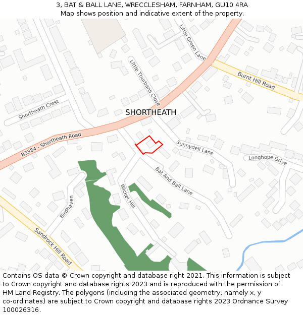3, BAT & BALL LANE, WRECCLESHAM, FARNHAM, GU10 4RA: Location map and indicative extent of plot