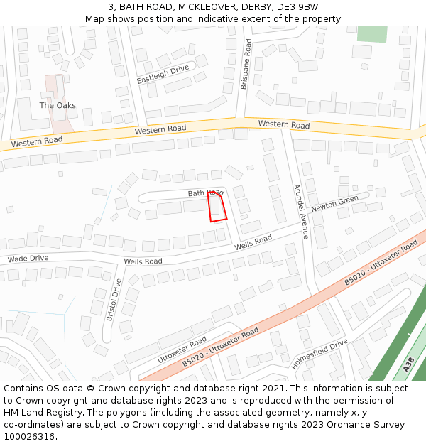 3, BATH ROAD, MICKLEOVER, DERBY, DE3 9BW: Location map and indicative extent of plot
