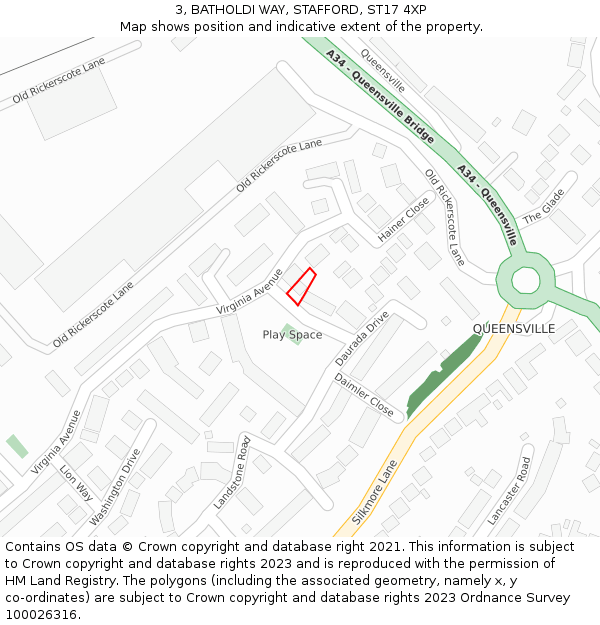 3, BATHOLDI WAY, STAFFORD, ST17 4XP: Location map and indicative extent of plot