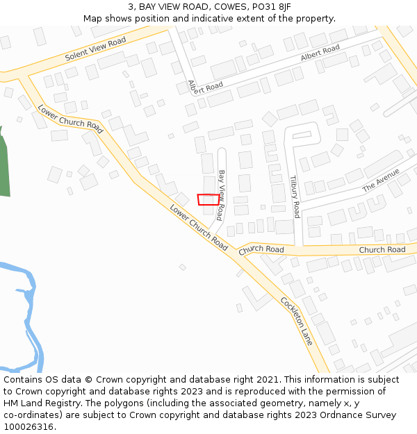 3, BAY VIEW ROAD, COWES, PO31 8JF: Location map and indicative extent of plot