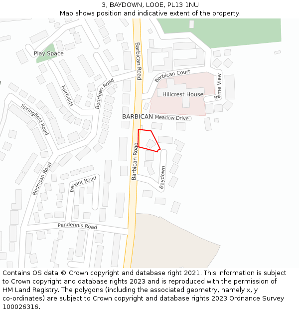 3, BAYDOWN, LOOE, PL13 1NU: Location map and indicative extent of plot
