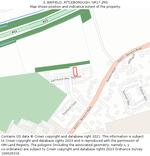 3, BAYFIELD, ATTLEBOROUGH, NR17 2RG: Location map and indicative extent of plot