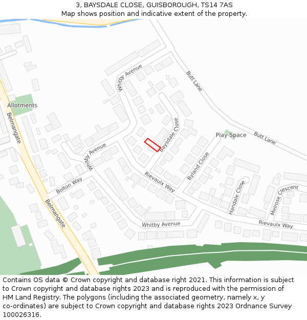 3, BAYSDALE CLOSE, GUISBOROUGH, TS14 7AS: Location map and indicative extent of plot