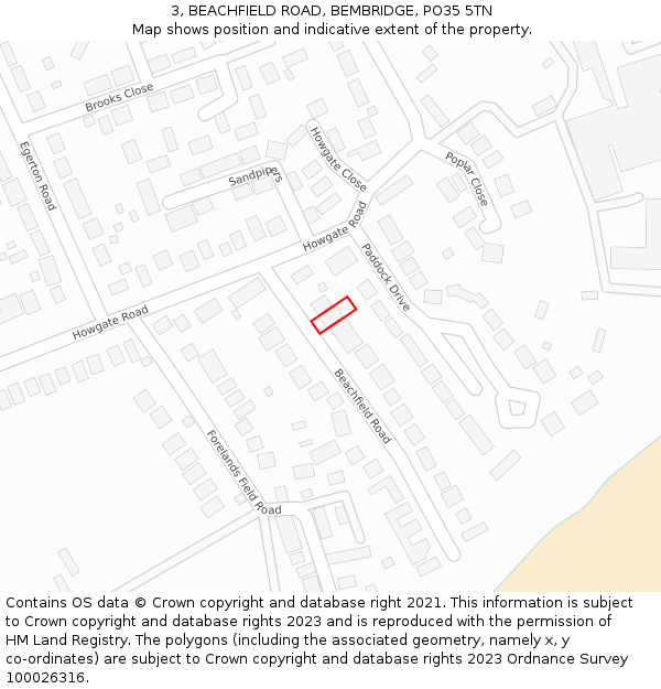 3, BEACHFIELD ROAD, BEMBRIDGE, PO35 5TN: Location map and indicative extent of plot