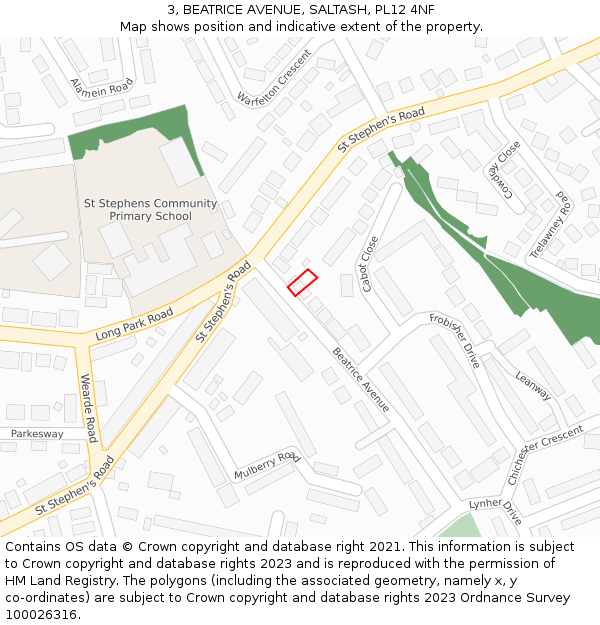 3, BEATRICE AVENUE, SALTASH, PL12 4NF: Location map and indicative extent of plot