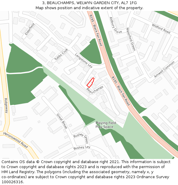 3, BEAUCHAMPS, WELWYN GARDEN CITY, AL7 1FG: Location map and indicative extent of plot