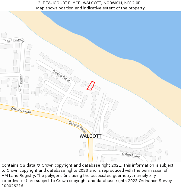 3, BEAUCOURT PLACE, WALCOTT, NORWICH, NR12 0PH: Location map and indicative extent of plot