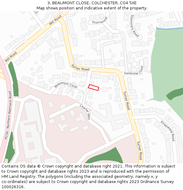 3, BEAUMONT CLOSE, COLCHESTER, CO4 5XE: Location map and indicative extent of plot