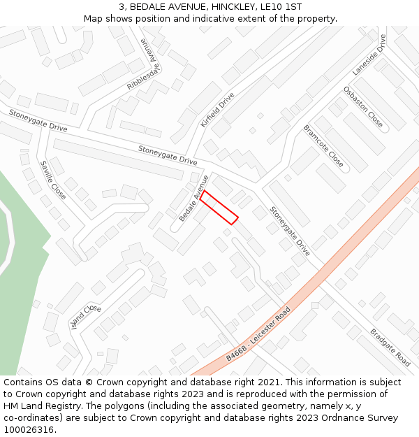 3, BEDALE AVENUE, HINCKLEY, LE10 1ST: Location map and indicative extent of plot