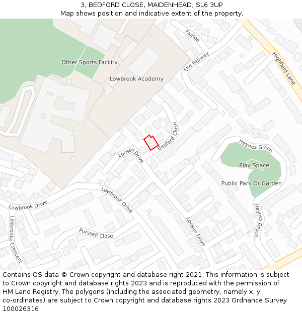 3, BEDFORD CLOSE, MAIDENHEAD, SL6 3UP: Location map and indicative extent of plot