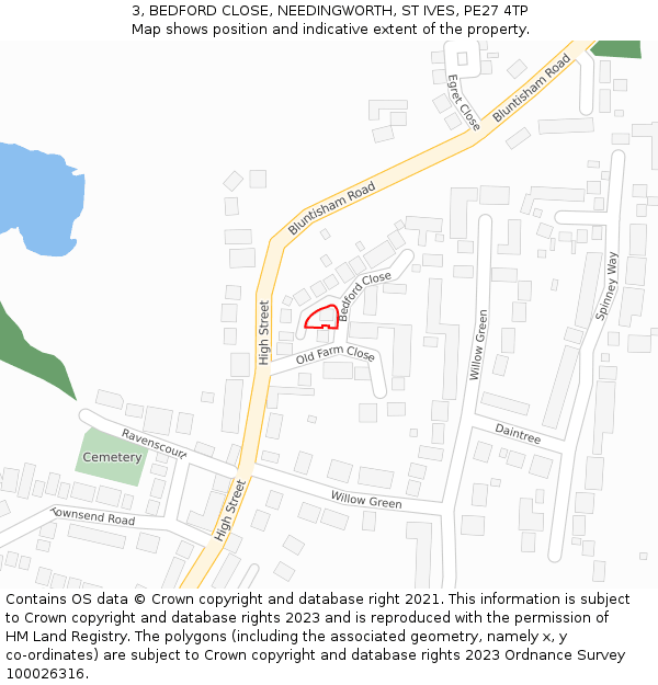 3, BEDFORD CLOSE, NEEDINGWORTH, ST IVES, PE27 4TP: Location map and indicative extent of plot