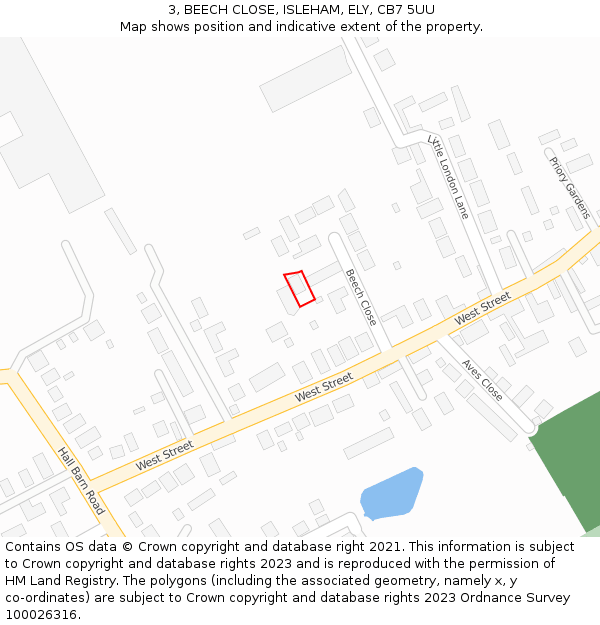 3, BEECH CLOSE, ISLEHAM, ELY, CB7 5UU: Location map and indicative extent of plot