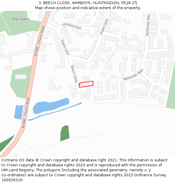 3, BEECH CLOSE, WARBOYS, HUNTINGDON, PE28 2TJ: Location map and indicative extent of plot
