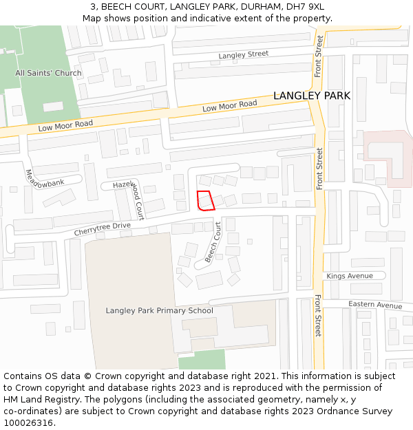 3, BEECH COURT, LANGLEY PARK, DURHAM, DH7 9XL: Location map and indicative extent of plot