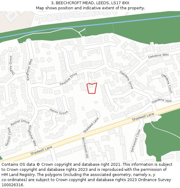 3, BEECHCROFT MEAD, LEEDS, LS17 8XX: Location map and indicative extent of plot