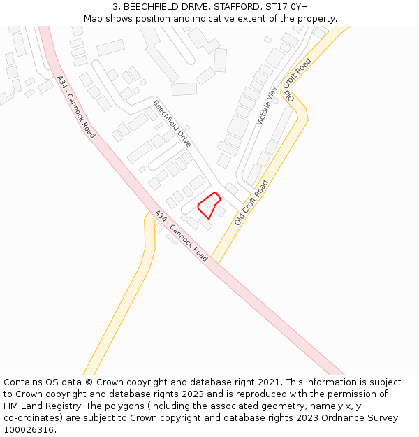 3, BEECHFIELD DRIVE, STAFFORD, ST17 0YH: Location map and indicative extent of plot