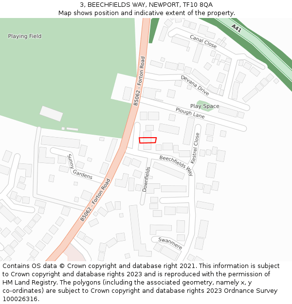 3, BEECHFIELDS WAY, NEWPORT, TF10 8QA: Location map and indicative extent of plot