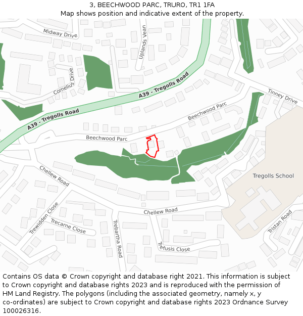 3, BEECHWOOD PARC, TRURO, TR1 1FA: Location map and indicative extent of plot