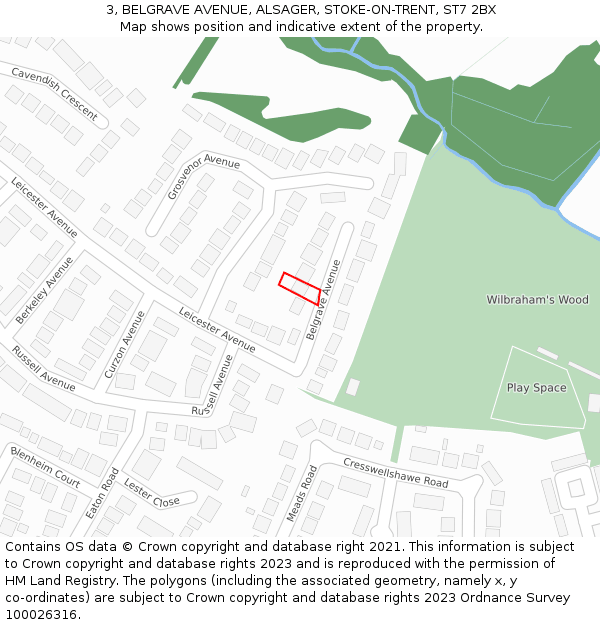 3, BELGRAVE AVENUE, ALSAGER, STOKE-ON-TRENT, ST7 2BX: Location map and indicative extent of plot