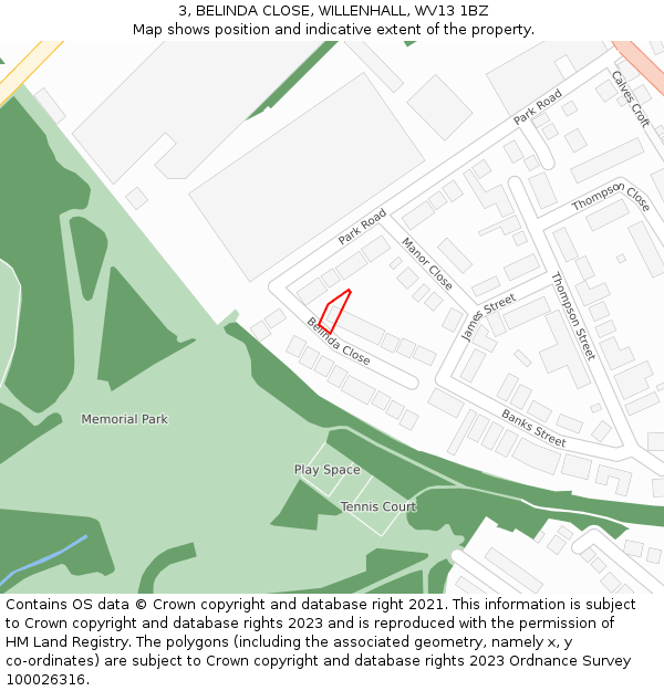 3, BELINDA CLOSE, WILLENHALL, WV13 1BZ: Location map and indicative extent of plot