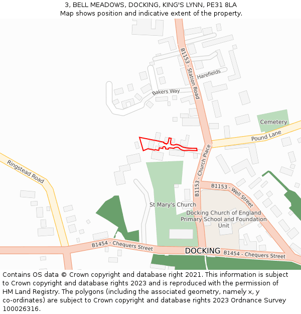 3, BELL MEADOWS, DOCKING, KING'S LYNN, PE31 8LA: Location map and indicative extent of plot