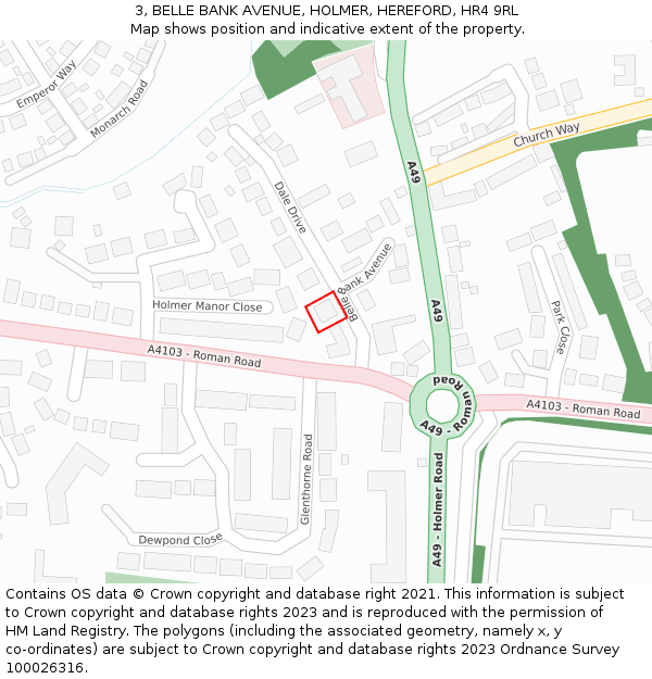 3, BELLE BANK AVENUE, HOLMER, HEREFORD, HR4 9RL: Location map and indicative extent of plot